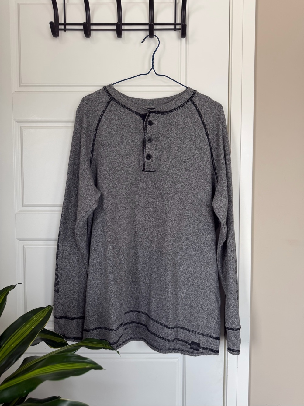 Harley-Davidson Grey Long-Sleeve Henley with Contrast Stitching